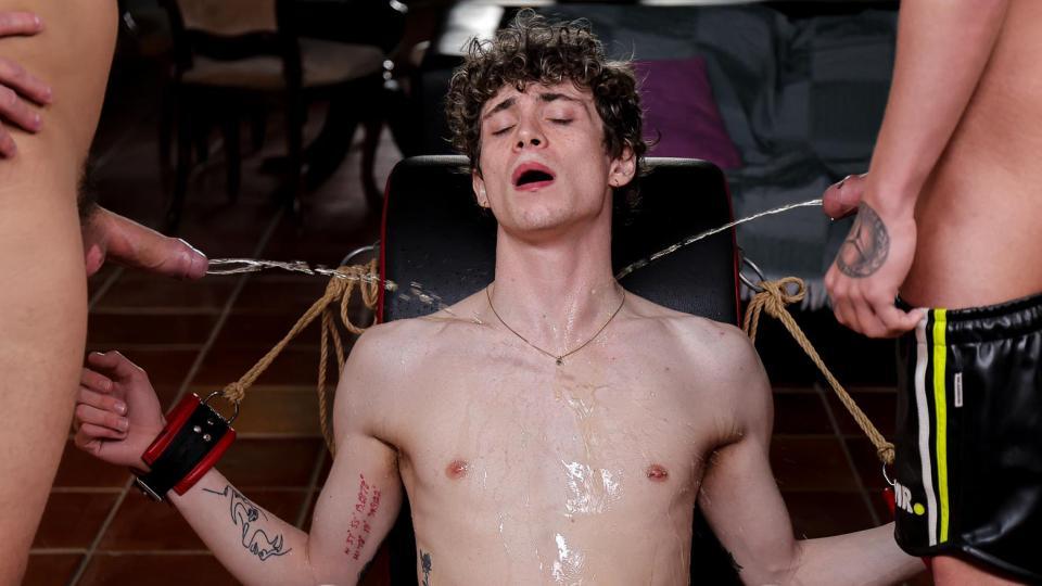 Twink Slut Takes Double Cocks in Kinky BDSM Piss & Chastity Bondage Session