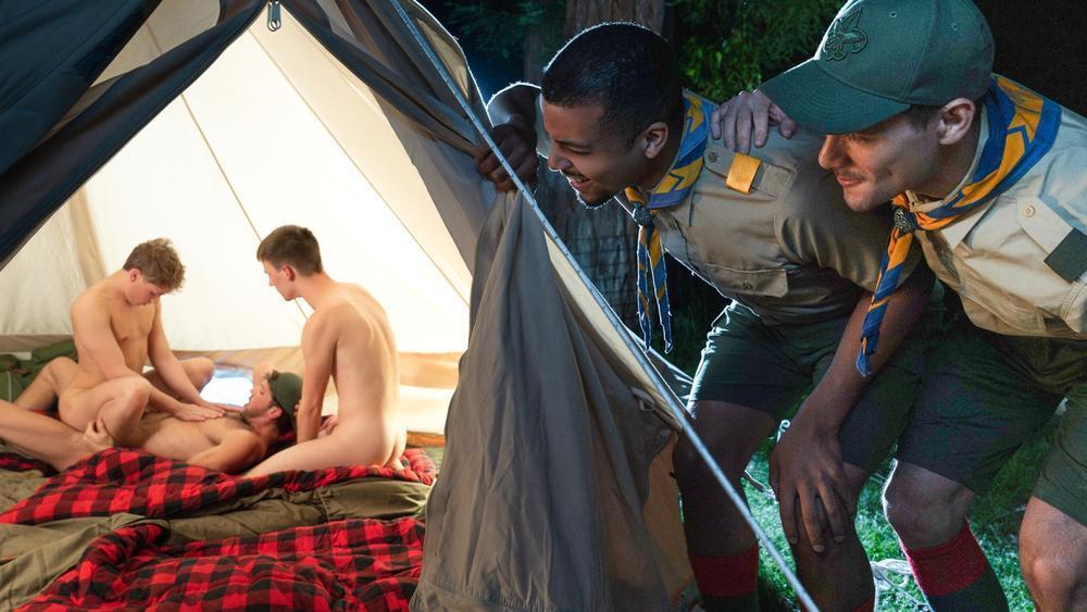Twink Scouts Bareback Threesome: Oliver Lamb's First Time Breeding with Brothers
